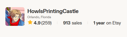 Etsy storefront sales preview for HowlsPrintingCastle