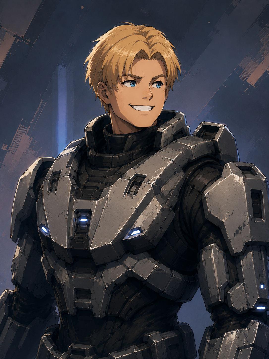 Illustrated sci-fi portrait of Kevin Connolly in futuristic armor